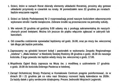 Ogłoszenia Duszpasterskie 14.12.2025