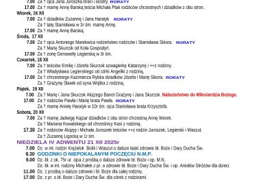 Intencje Mszalne 14.12.2025