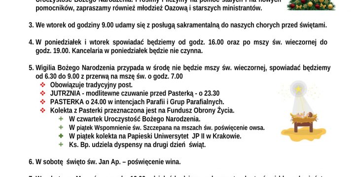 Ogłoszenia Duszpasterskie 21.12.2025