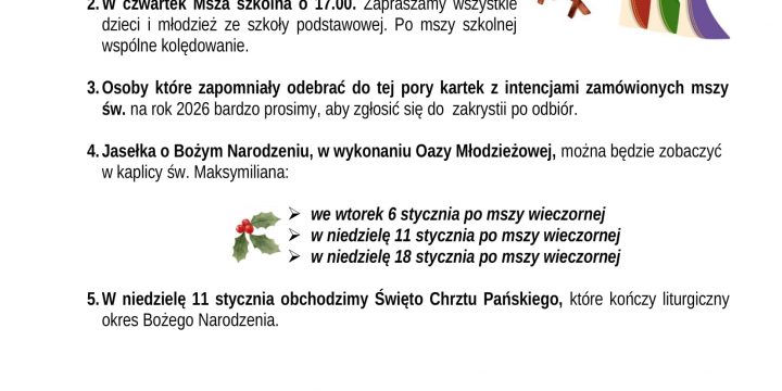 Ogłoszenia Duszpasterskie 04.01.2026