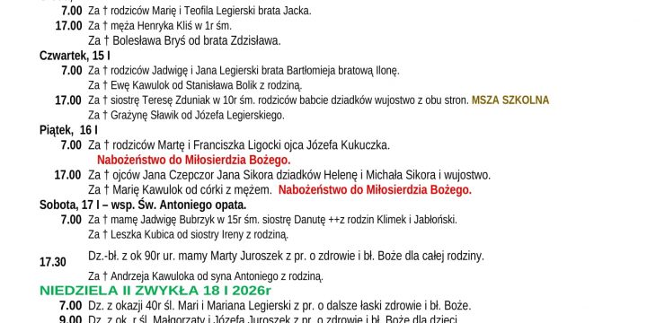 Intencje Mszalne 11.01.2026
