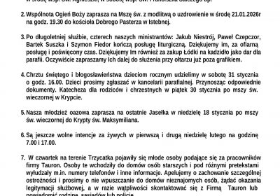 Ogłoszenia Duszpasterskie 18.01.2026