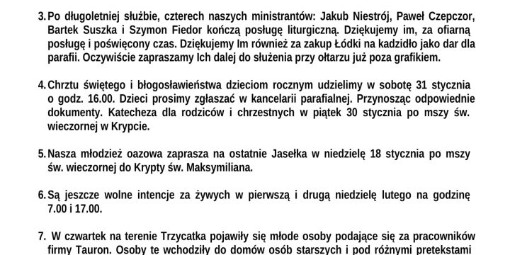 Ogłoszenia Duszpasterskie 18.01.2026