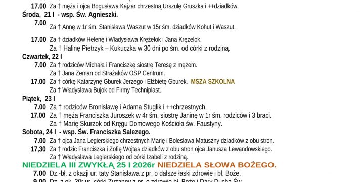 Intencje Mszalne 18.01.2026