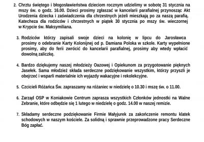 Ogłoszenia Duszpasterskie 25.01.2026