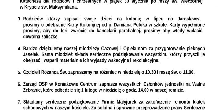 Ogłoszenia Duszpasterskie 25.01.2026