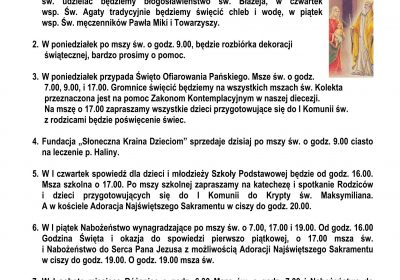 Ogłoszenia Duszpasterskie 01.02.2026