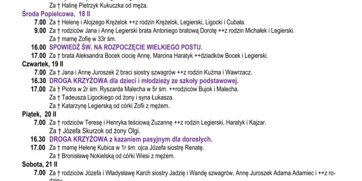 Intencje Mszalne 15.02.2026