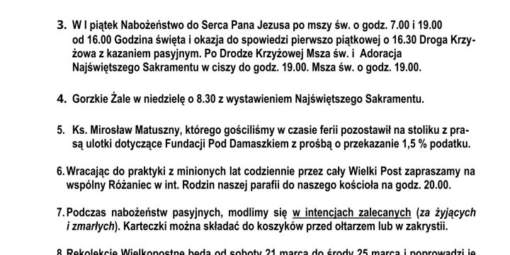 Ogłoszenia Duszpasterskie 01.03.2026