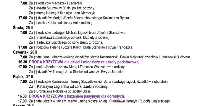 Intencje Mszalne 22.02.2026