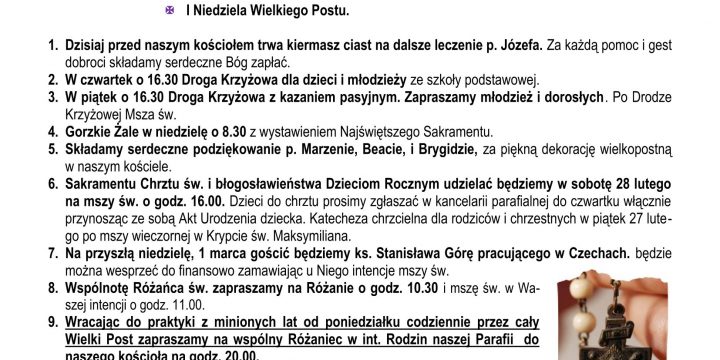 Ogłoszenia Duszpasterskie 22.02.2026