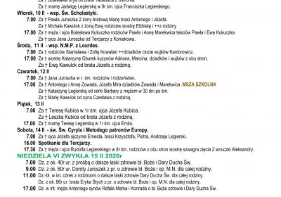 Intencje Mszalne 08.02.2026