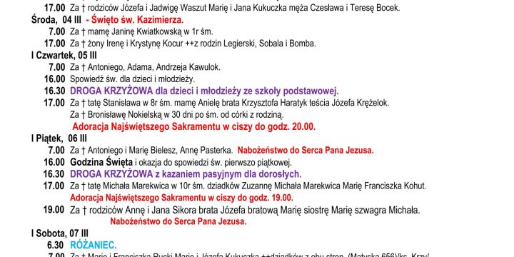 Intencje Mszalne 01.03.2026