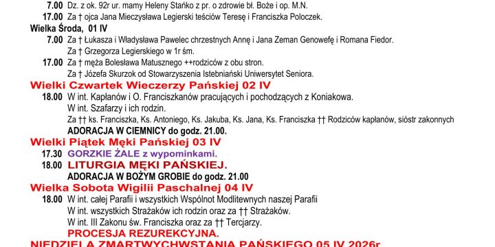 Intencje Mszalne 29.03.2026