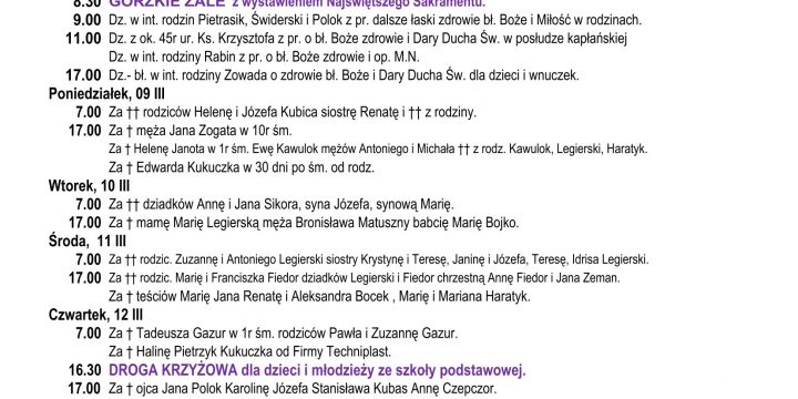 Intencje Mszalne 08.03.2026