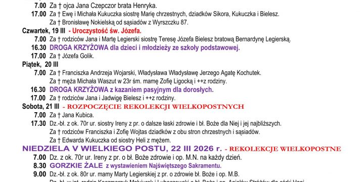 Intencje Mszalne 15.03.2026