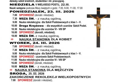 PLAN REKOLEKCJI WIELKOPOSTNYCH 2026