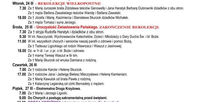 Intencje Mszalne 22.03.2026