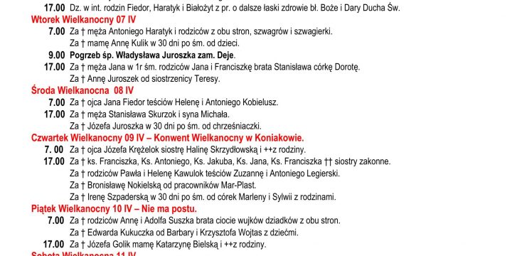 Intencje Mszalne 05.04.2026