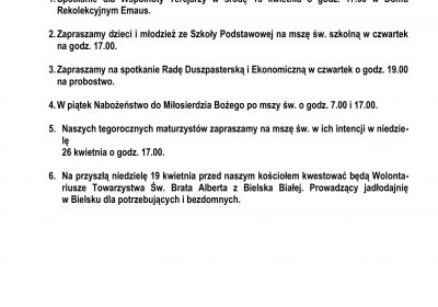Ogłoszenia Duszpasterskie 12.04.2026