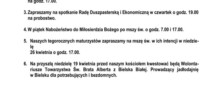 Ogłoszenia Duszpasterskie 12.04.2026