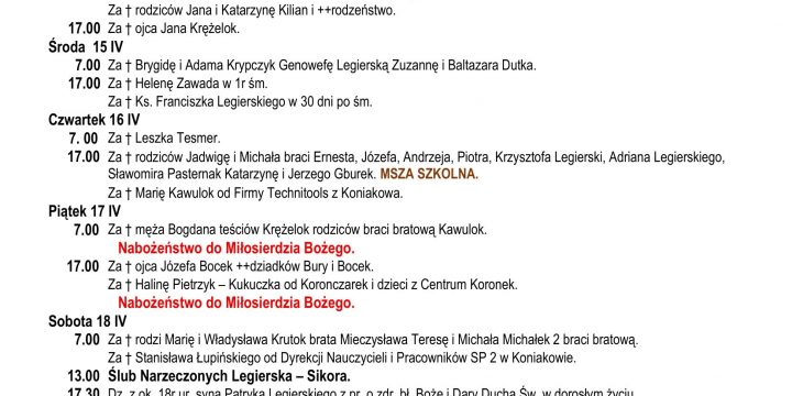 Intencje Mszalne 12.04.2026