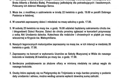 Ogłoszenia Duszpasterskie 19.04.2026