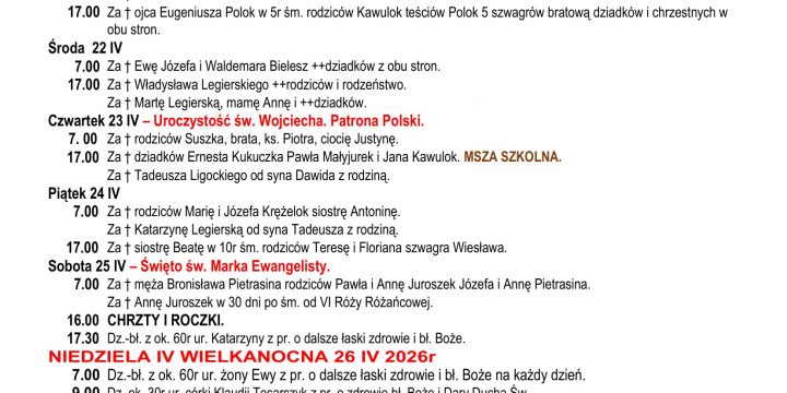 Intencje Mszalne 19.04.2026