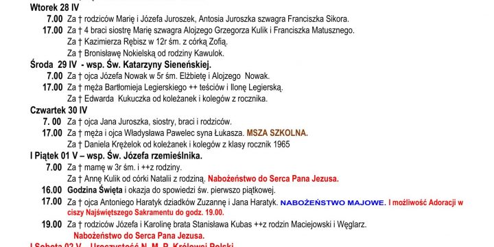 Intencje Mszalne 26.04.2026