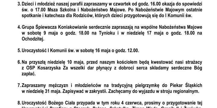 Ogłoszenia Duszpasterskie 03.05.2026