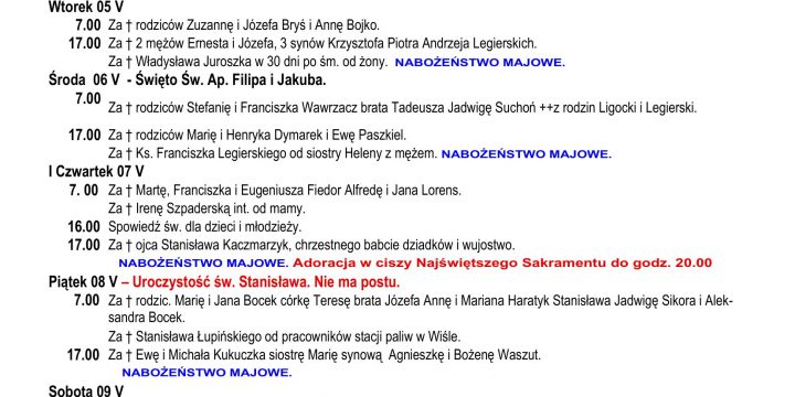Intencje Mszalne 03.05.2026