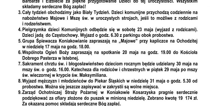 Ogłoszenia Duszpasterskie 17.05.2026