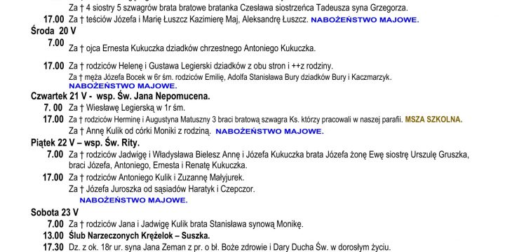 Intencje Mszalne 17.05.2026