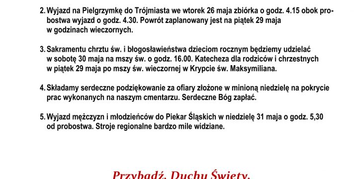 Ogłoszenia Duszpasterskie 24.05.2026