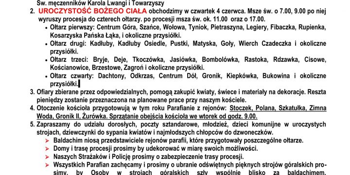 Ogłoszenia Duszpasterskie 31.05.2026