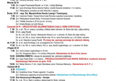 Intencje Mszalne 31.05.2026