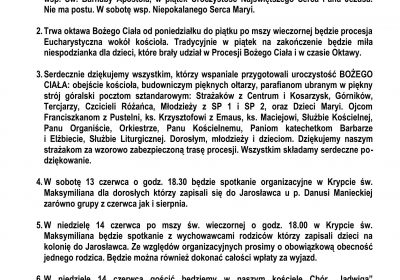 Ogłoszenia Duszpasterskie 07.06.2026