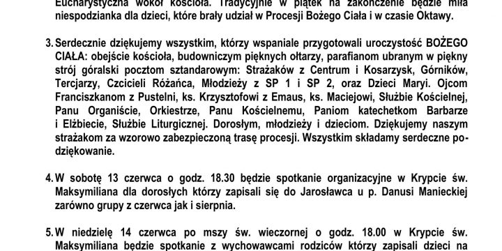 Ogłoszenia Duszpasterskie 07.06.2026
