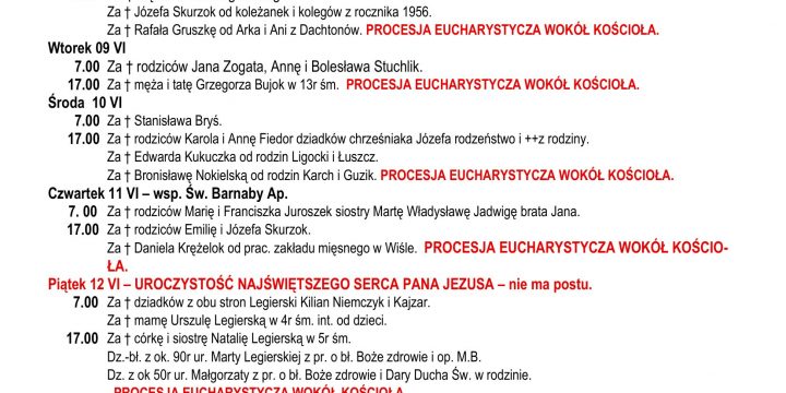 Intencje Mszalne 07.06.2026