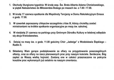 Ogłoszenia Duszpasterskie 14.06.2026