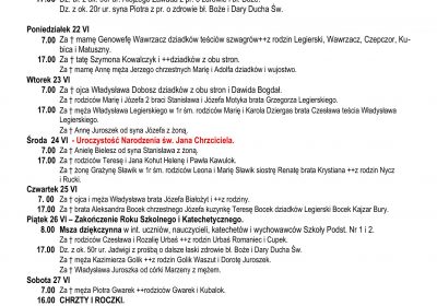 Intencje Mszalne 21.06.2026