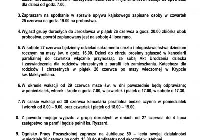 Ogłoszenia Duszpasterskie 21.06.2026