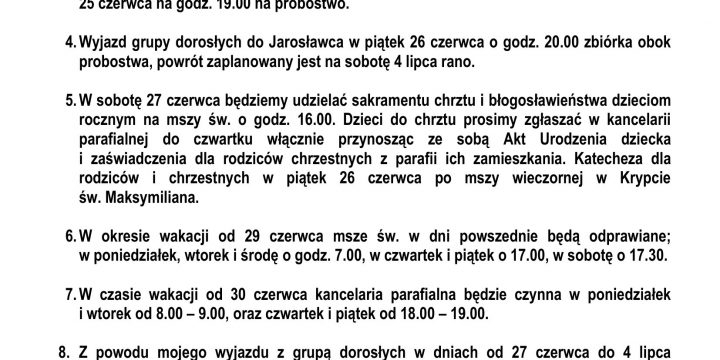 Ogłoszenia Duszpasterskie 21.06.2026