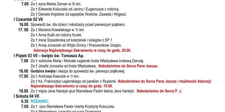 Intencje Mszalne 28.06.2026