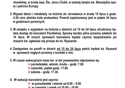 Ogłoszenia Duszpasterskie 05.07.2026