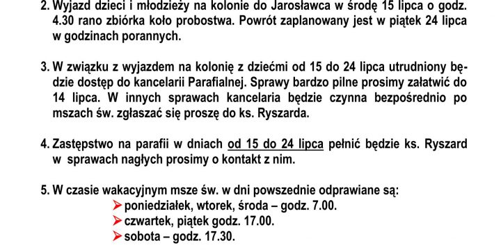 Ogłoszenia Duszpasterskie 05.07.2026