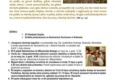Ogłoszenia Duszpasterskie 12.07.2026