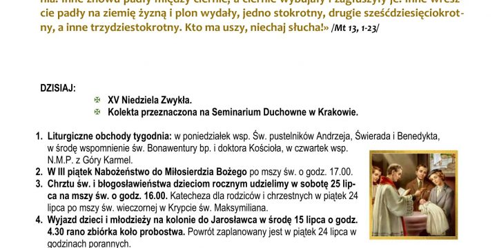 Ogłoszenia Duszpasterskie 12.07.2026