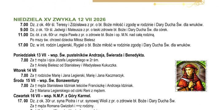 Intencje Mszalne 12.07.2026