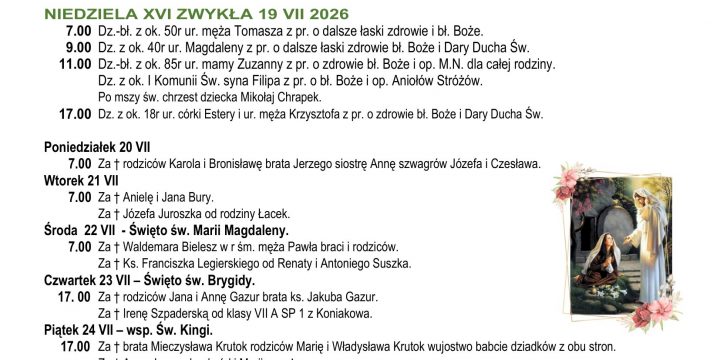 Intencje Mszalne 19.07.2026